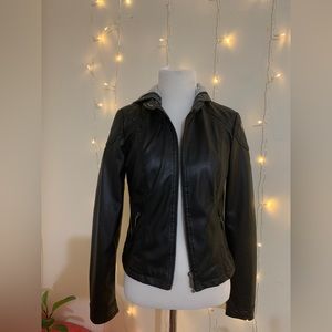 Hooded Leather Moto Jacket